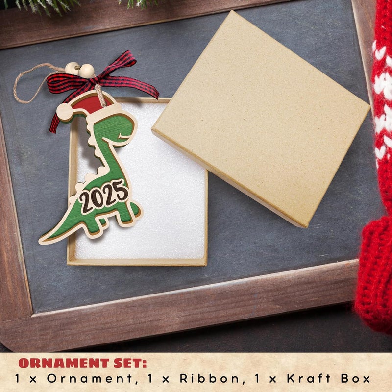TEEBIM Dinosaur Christmas Ornament 2025 - Dinosaur Ornaments for Tree, Christmas Ornaments for Kids Boys - Dinosaurs Gifts for Kids, Boys, Girls, Lovers - Boy Dino Gifts - Wood Dinosaurs Ornament 2025 - Image 3